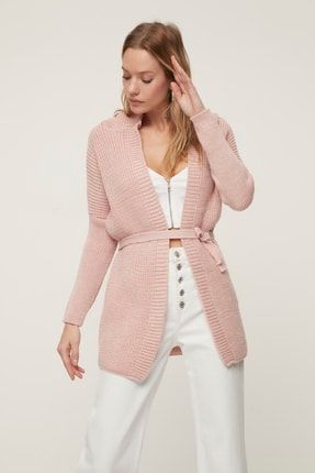 TRENDYOLMİLLA Gül Kurusu Kuşaklı Triko Hırka TWOAW22HI1168