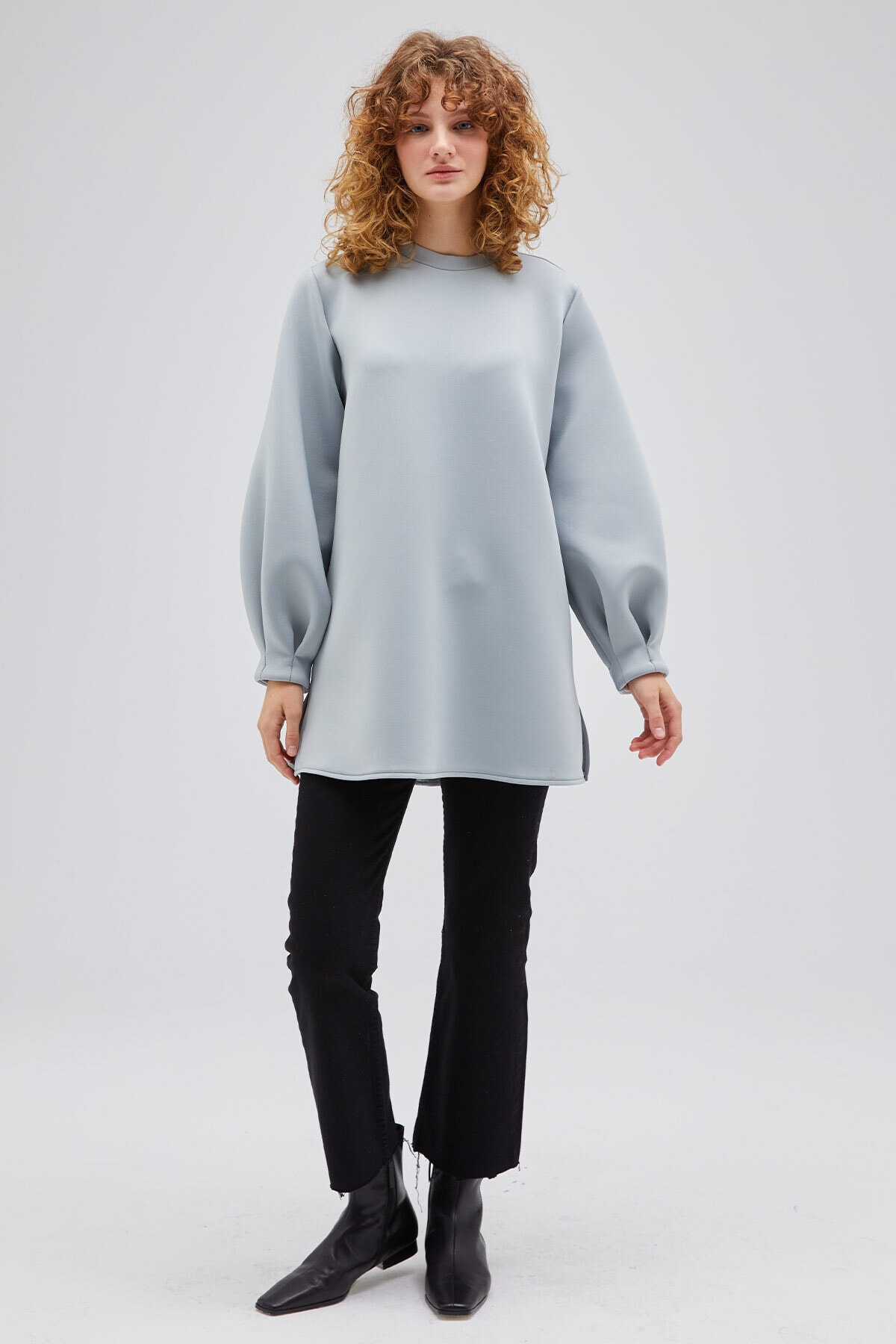 Hooopstore Balon Kol Puf Sweatshirt - Gri