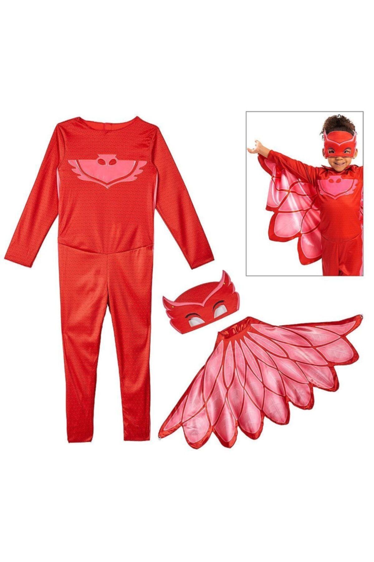 Kelebek Oyuncak Kız Çocuk Kırmızı Pijamaskeliler (Pjmasks) Baykuş Kostümü Owlette Kostümü