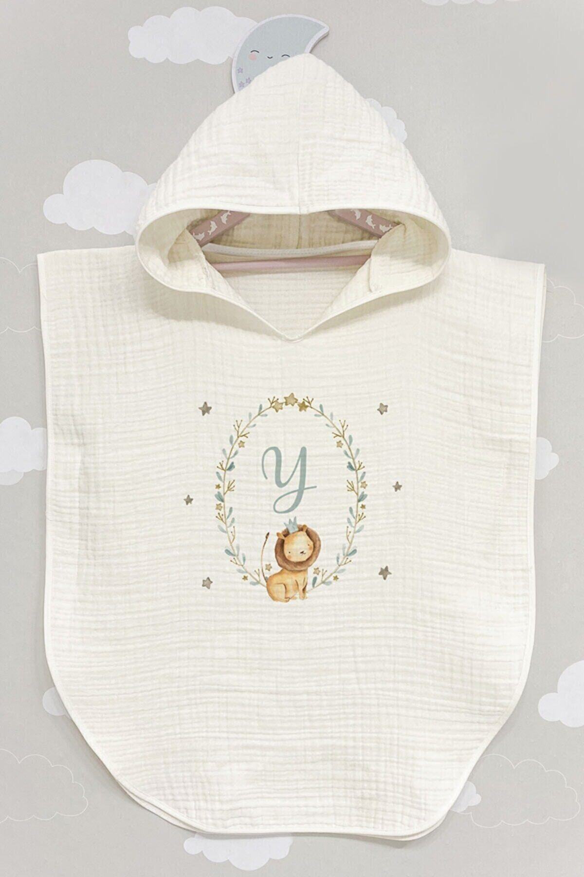 BabyLimon Unisex 4 Kat Müslin Kapüşonlu Panço Harf Serisi Y Harfi