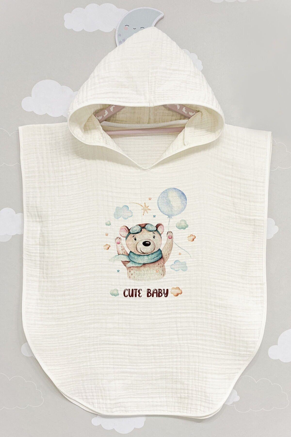 BabyLimon Baby Cute 4 Kat Müslin Kapüşonlu Panço - For Baby Serisi