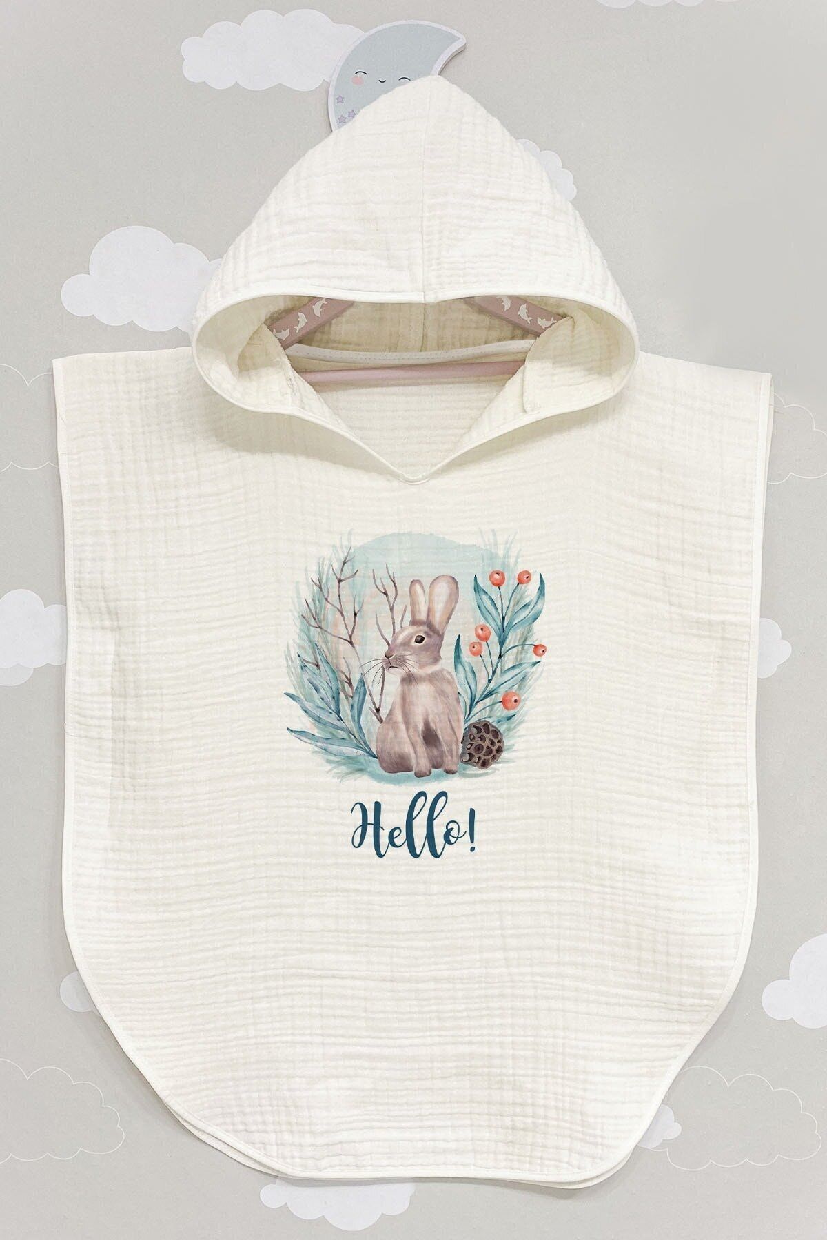 BabyLimon Hello Rabbit 4 Kat Müslin Kapüşonlu Panço - For Baby Serisi