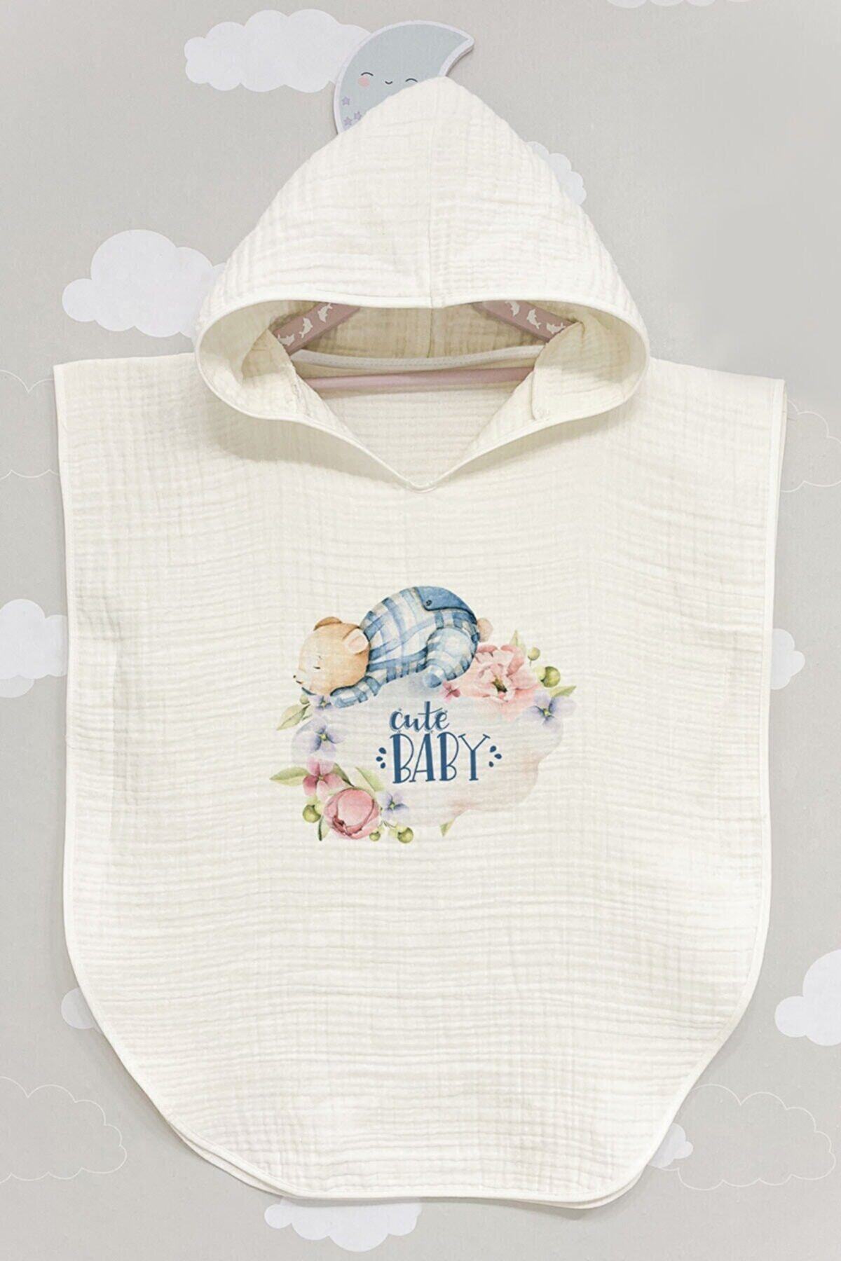 BabyLimon Cute Baby 4 Kat Müslin Kapüşonlu Panço - For Baby Serisi
