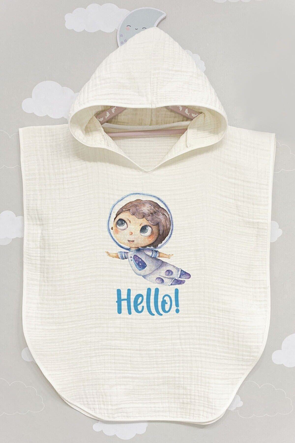 BabyLimon Hello Astronot 4 Kat Müslin Kapüşonlu Panço - For Baby Serisi