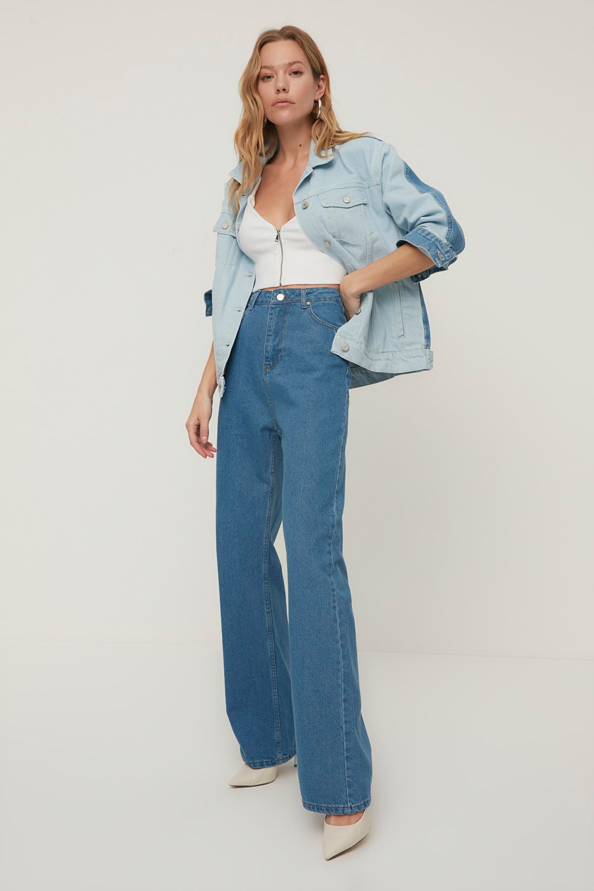 TRENDYOLMİLLA Mavi Yüksek Bel 90's Wide Leg Jeans TWOAW22JE1503