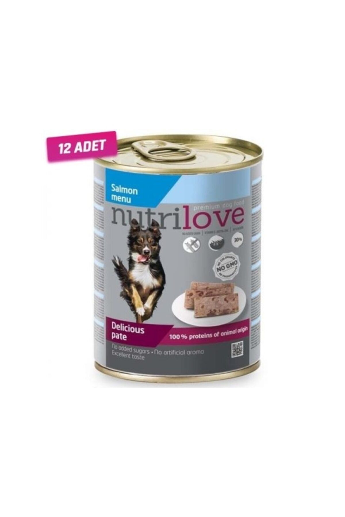 Nutri Love 12 Adet - Nutrilove Somon Etli Pate Ezme Köpek Konservesi 400 gr