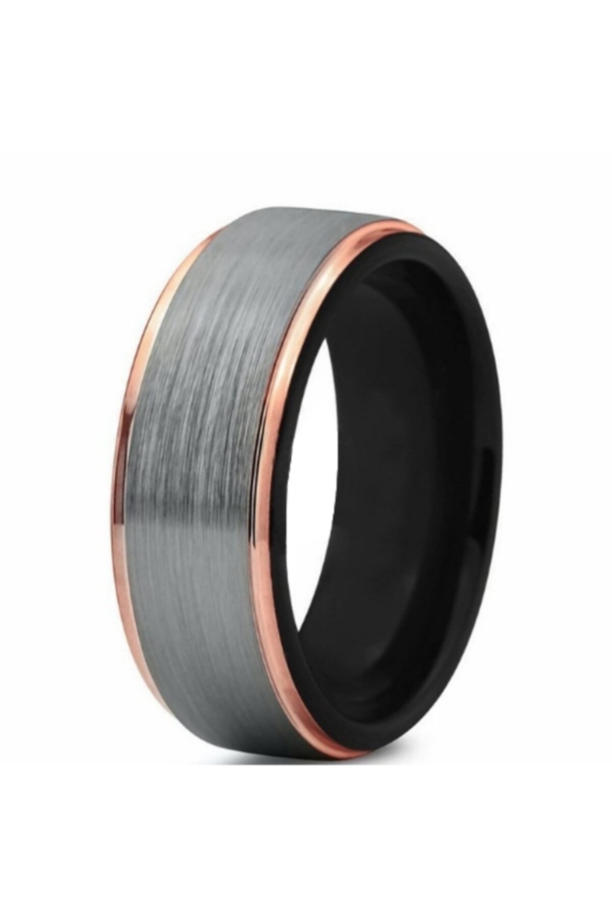 Chavin Unisex Gri Rose Kenarlı Tungsten Yüzük Dm85