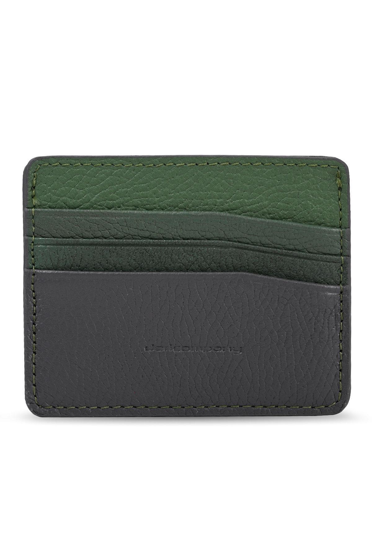 Deri Company Erkek Hakiki (gerçek) Deri Cüzdan Kartlık Floater Desen Gri Garnili Yeşil (881gy) 114507