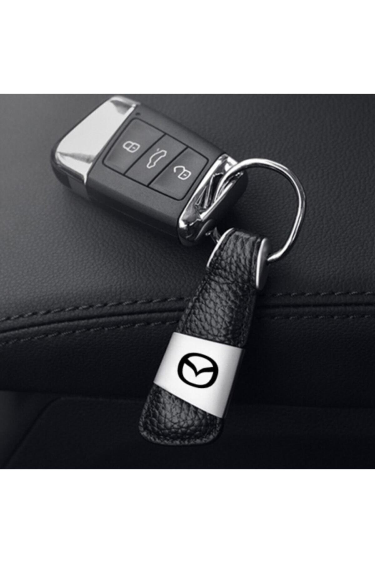 Venlo Pen Mazda Logolu Metal Gümüş Kutulu Deri Anahtarlık