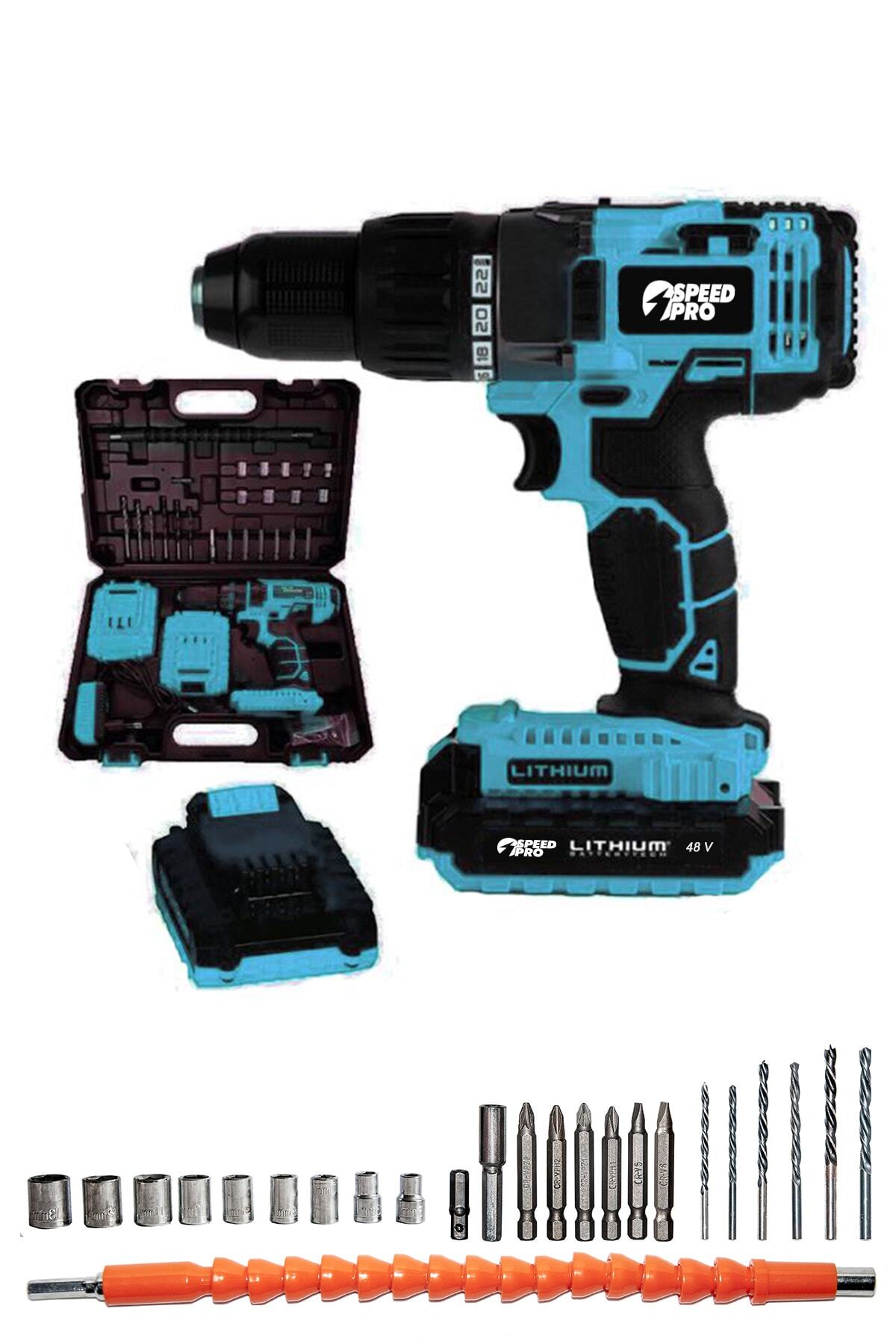 SpeedPro Stz 48v 5ah Çift Akülü Vidalama Matkap 27 Parça Setli