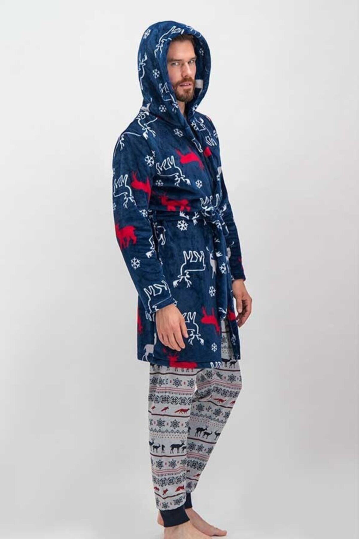 ZEYMİRA Arnetta Geyik Desenli Polar Sabahlık