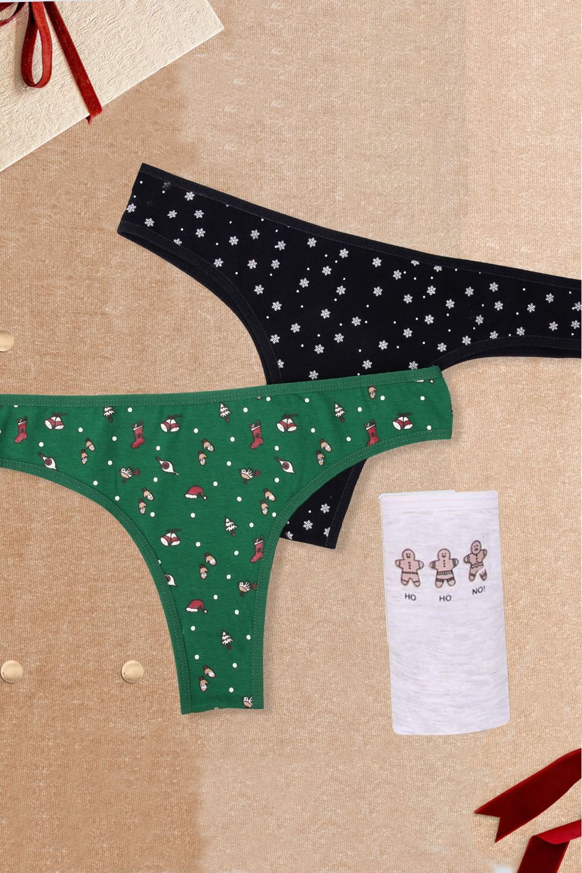 Dominant Yılbaşı Temalı 3 Lü Pamuk Brazilian Tanga Set