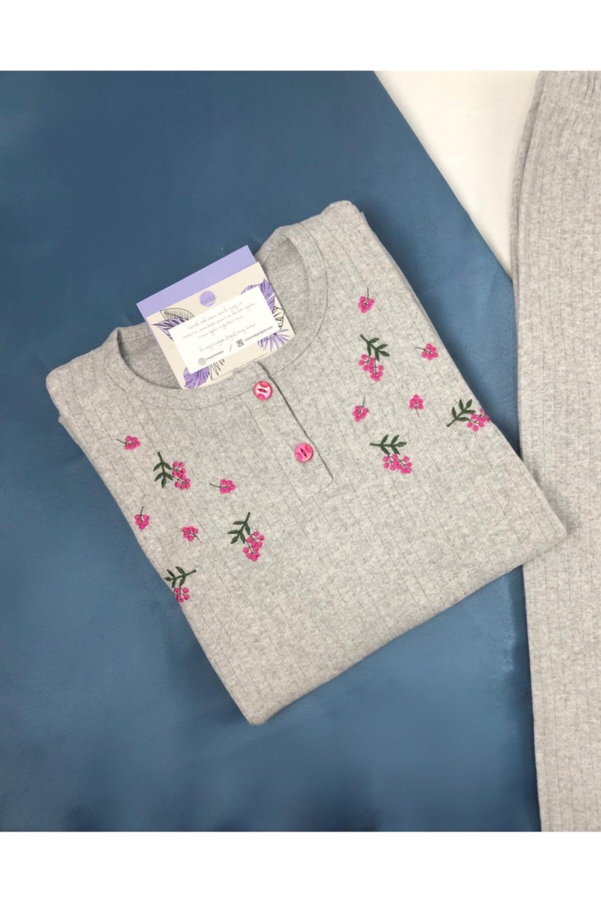 Meba Yeni Sezon Kadın | Anne Fuşya Çiçek Desenli Kaşkorse Kışlık Pijama Takımı