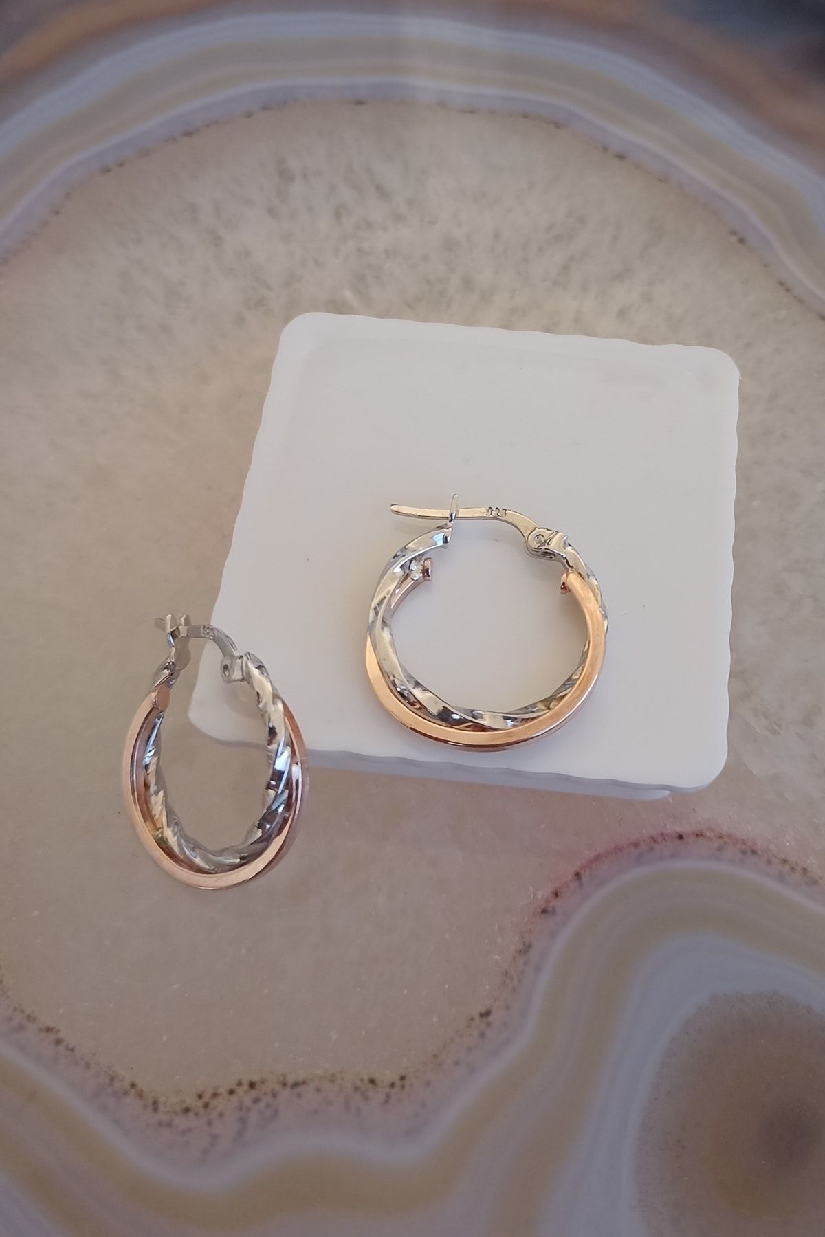 Trend Silver 925 Ayar Gümüş Çift Halkalı Küpe Rose Rengi