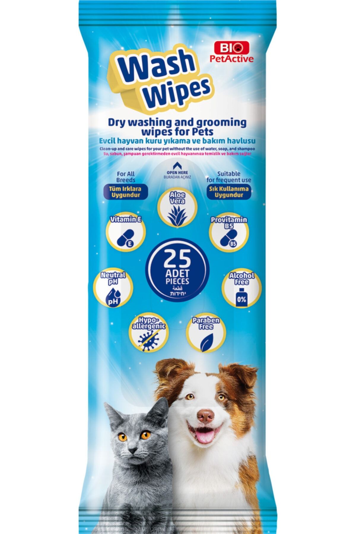 Bio PetActive Wash Wipes Kuru Yıkama Bakım Havlusu