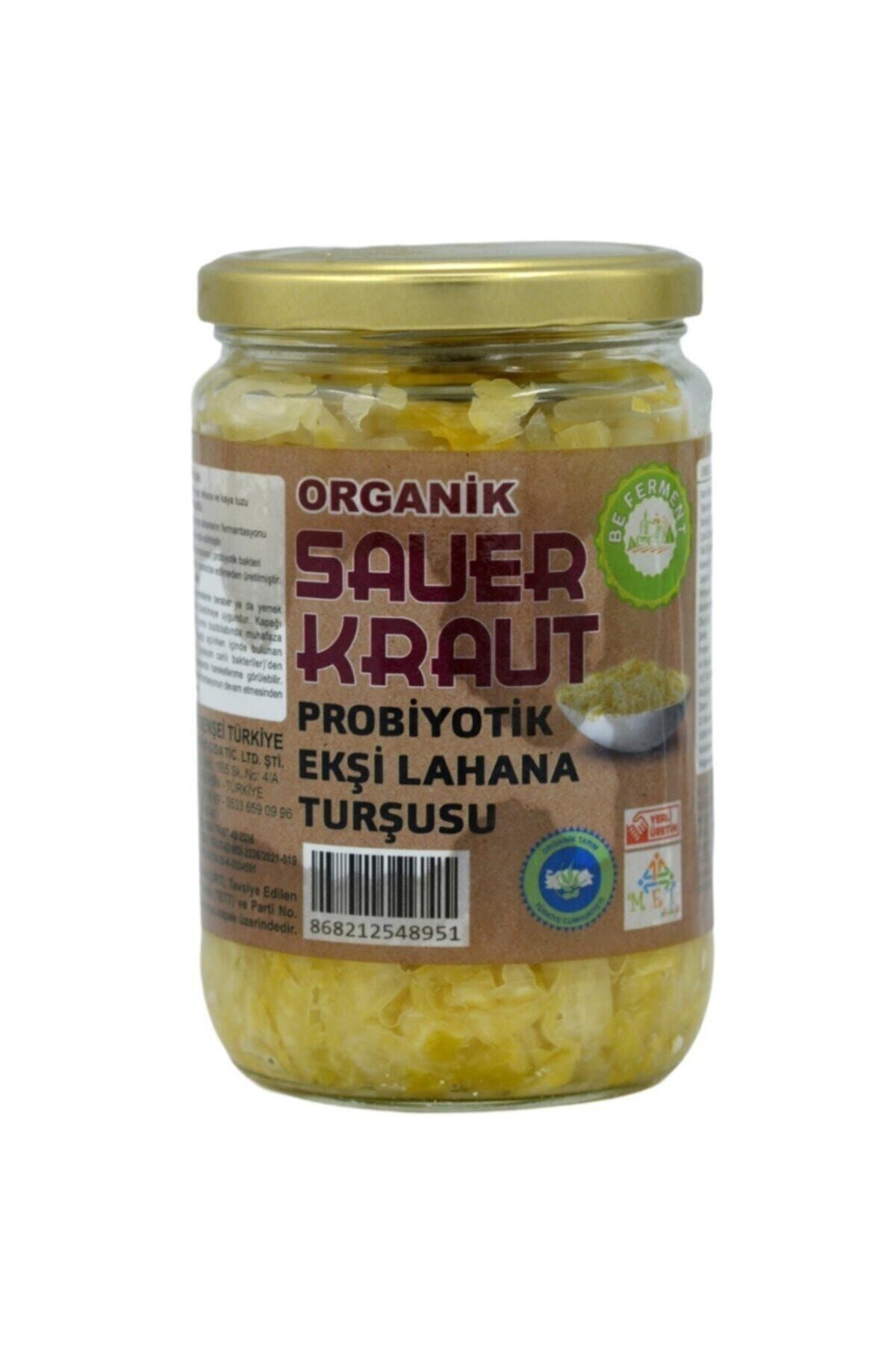 Beferment Fermente Turşu Organik Sauerkraut Zerdeçallı - Karabiberli Ekşi Lahana Turşusu 660 gr