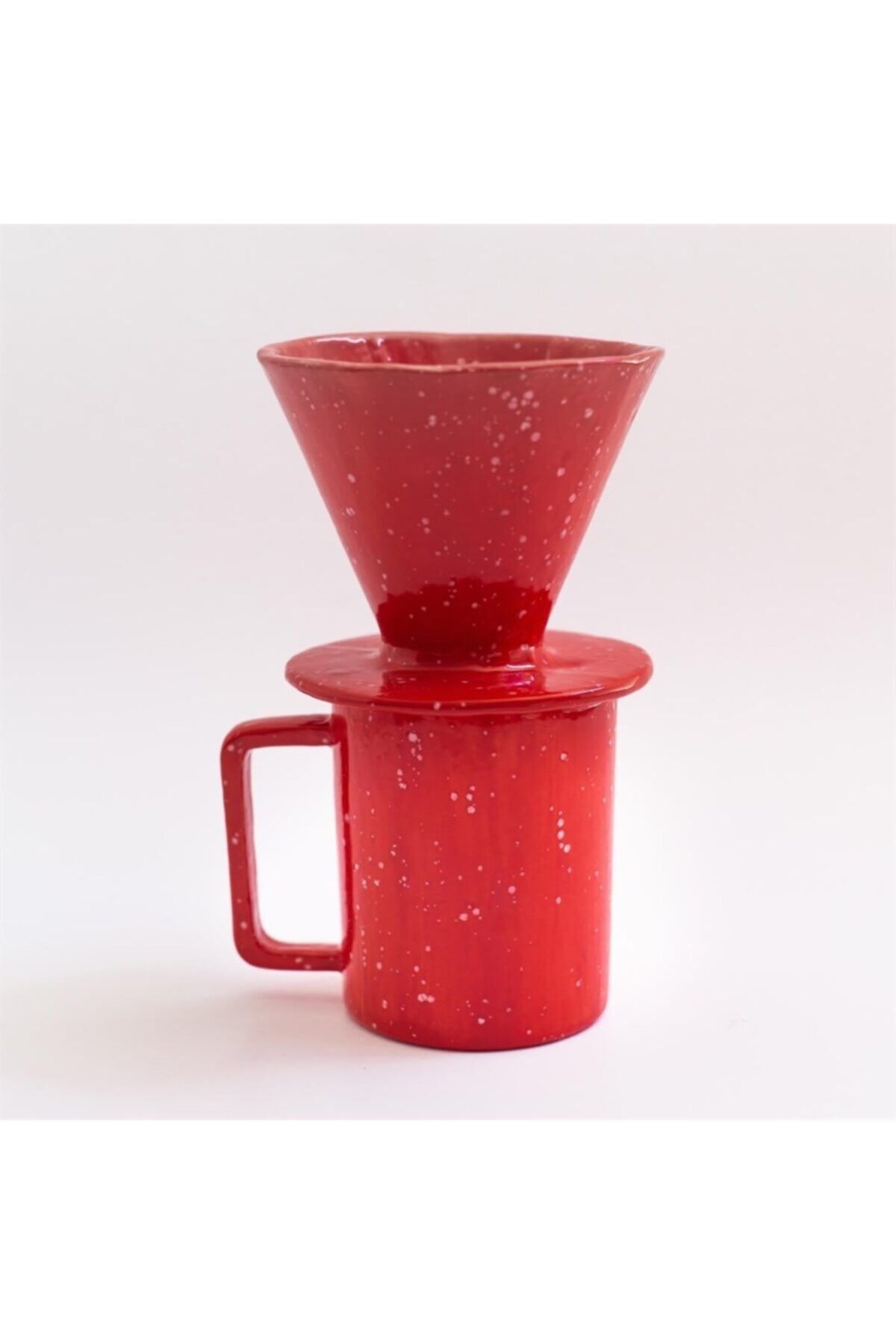 WUGU DESIGN & STUDIO Wugu Seramik V60 Dripper Seti - Benekli Kırmızı