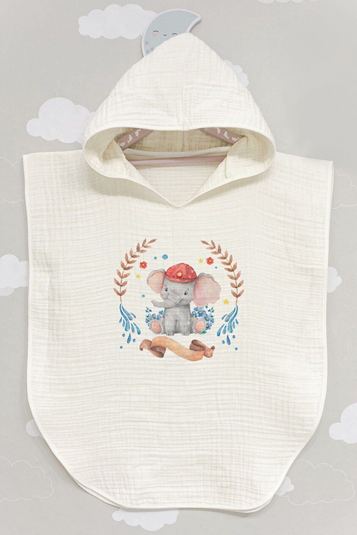 BabyLimon Elephant Animal 4 Kat Müslin Kapüşonlu Panço - For Baby Serisi