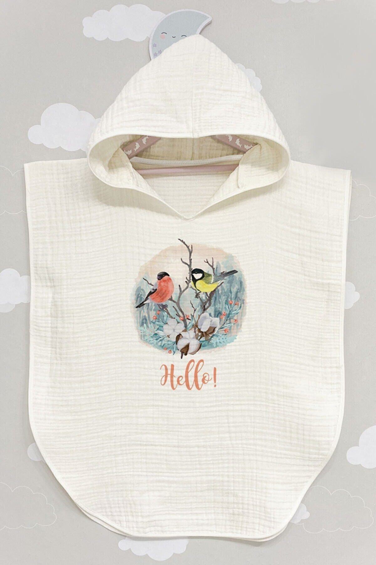 BabyLimon Hello Bird 4 Kat Müslin Kapüşonlu Panço - For Baby Serisi