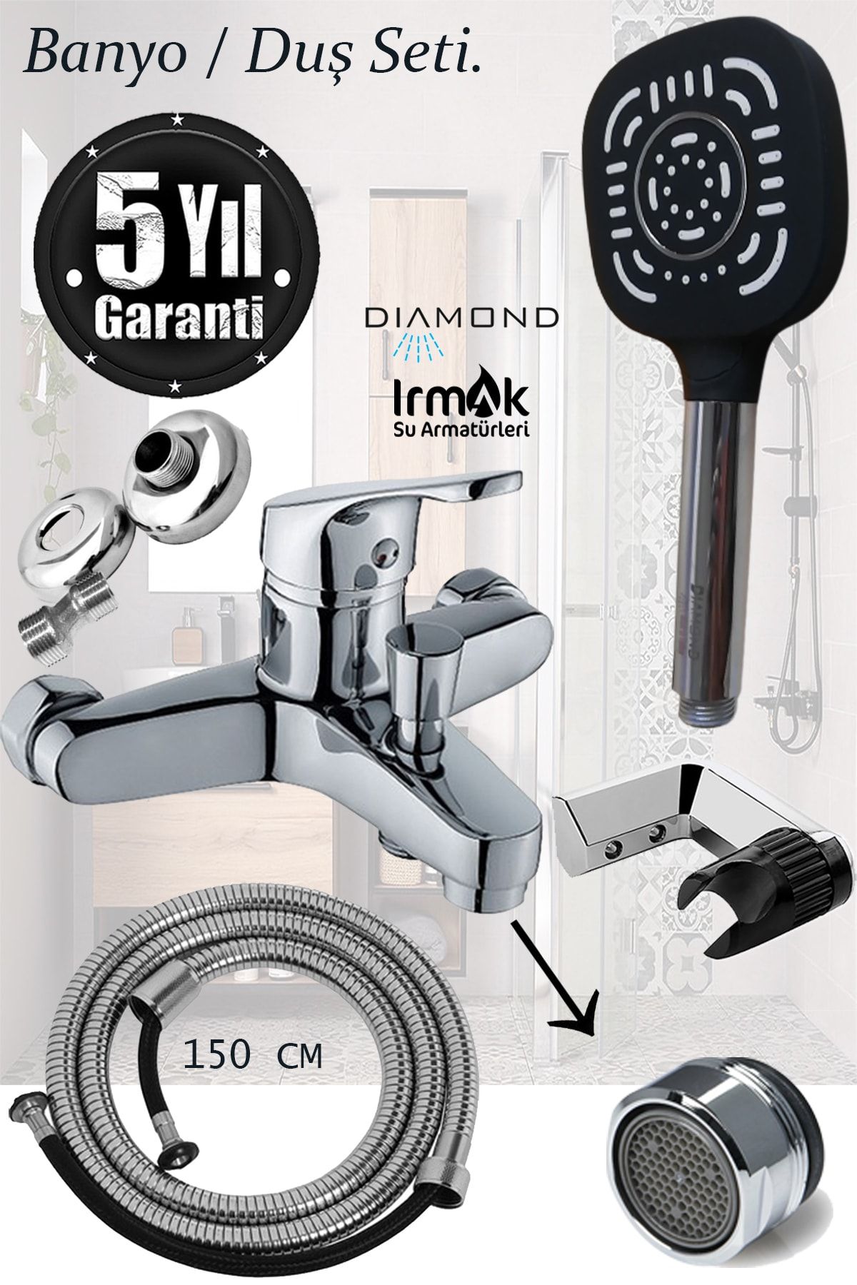 özbay ısı sanayii ö şekil Banyo Bataryası, Banyo Armatür, Duş Musluk Spiral Mafsal El Duşu Seti Diamond Duş Başlığı Ve Mafsal