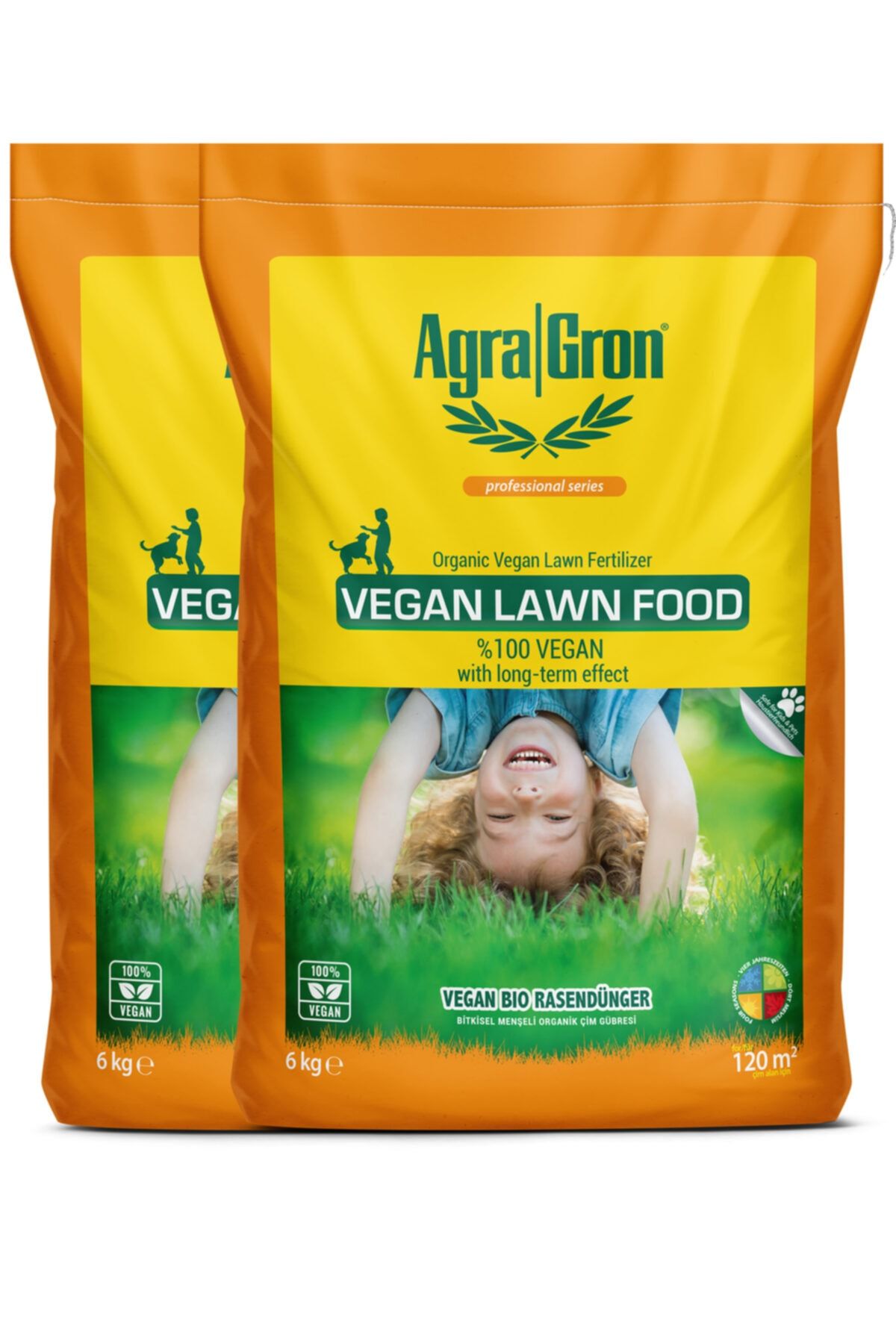 AgraGron Çim Gübresi Vegan Lawn Food Bitkisel Menşeli Çim Coşturan Vegan Gübre 2 x 6 kg Toplam 12 kg