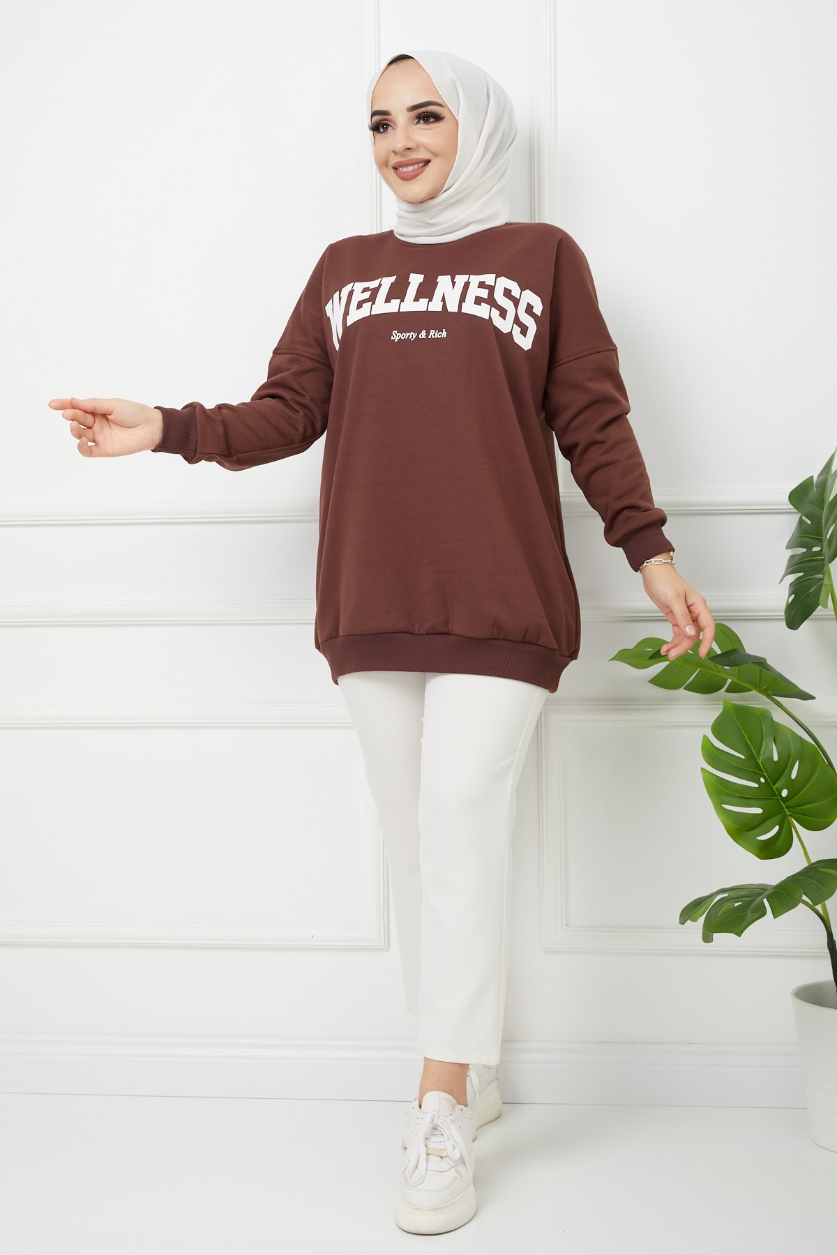 Bayanca Moda Kadın Bisiklet Yaka Baskılı 3 Iplik Içi Polarlı Sweatshırt