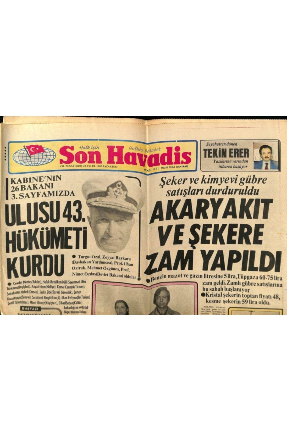 Gökçe Koleksiyon Son Havadis Gazetesi 22 Eylül 1980 - Mediha Şen'in Arabası Hurdaya Döndü Gz69248