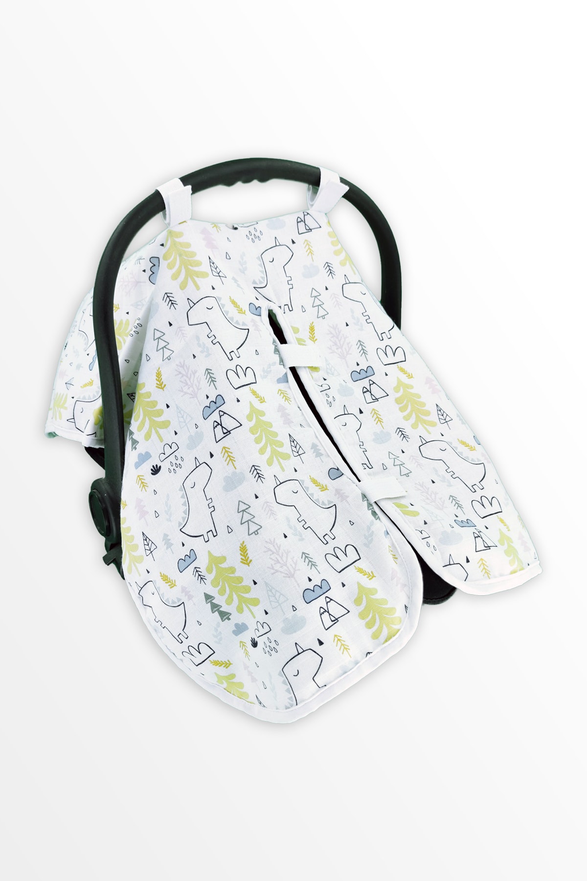 Ponçikya Içi Pikeli Organik Müslin Puset Örtüsü - Sarı Dinozor