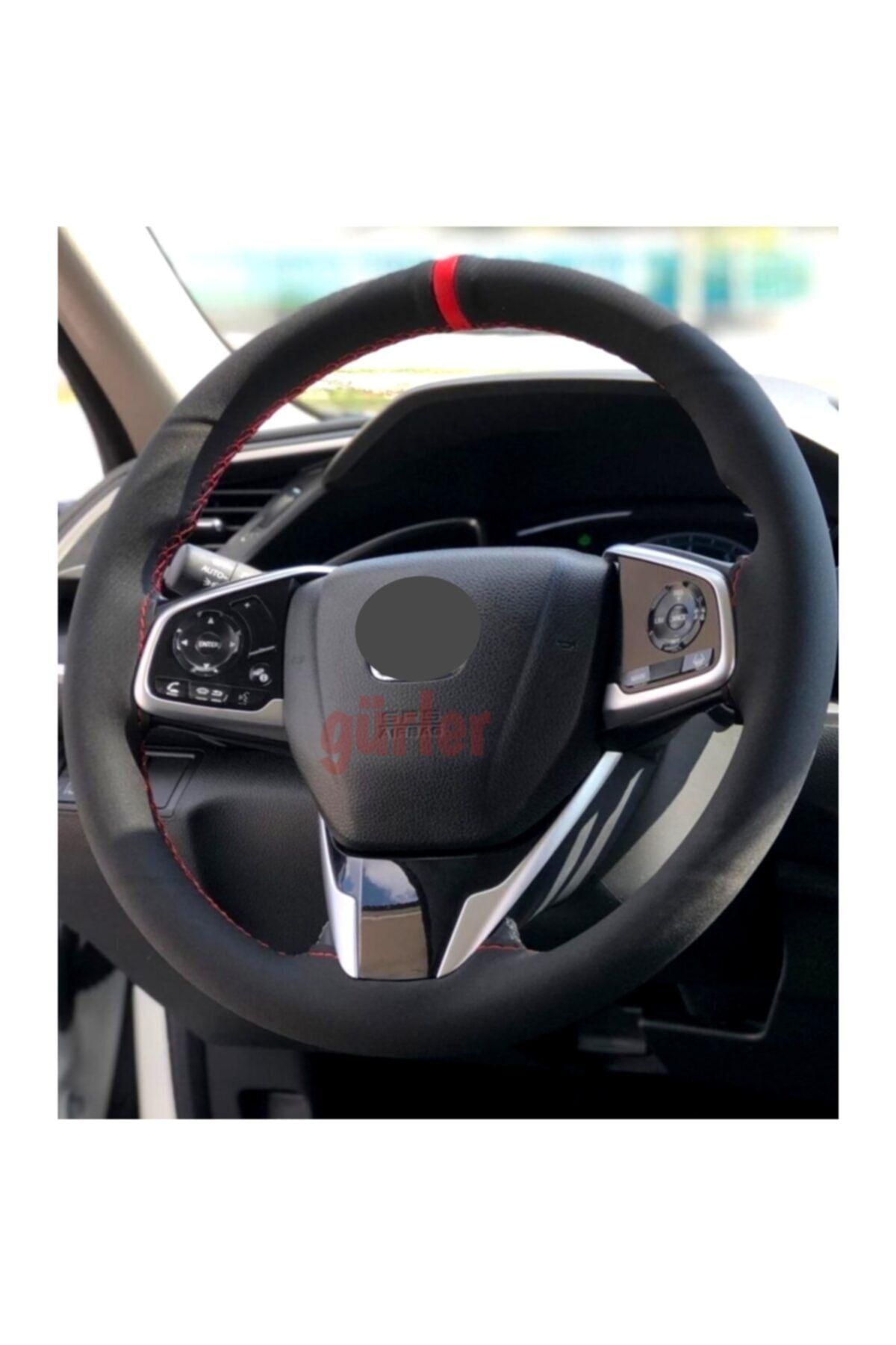 gürlerotoaksesuar Honda Cıvıc Fc5 Uyumlu Kırmızı Yüzüklü Alkantra Direksiyon Kılıf