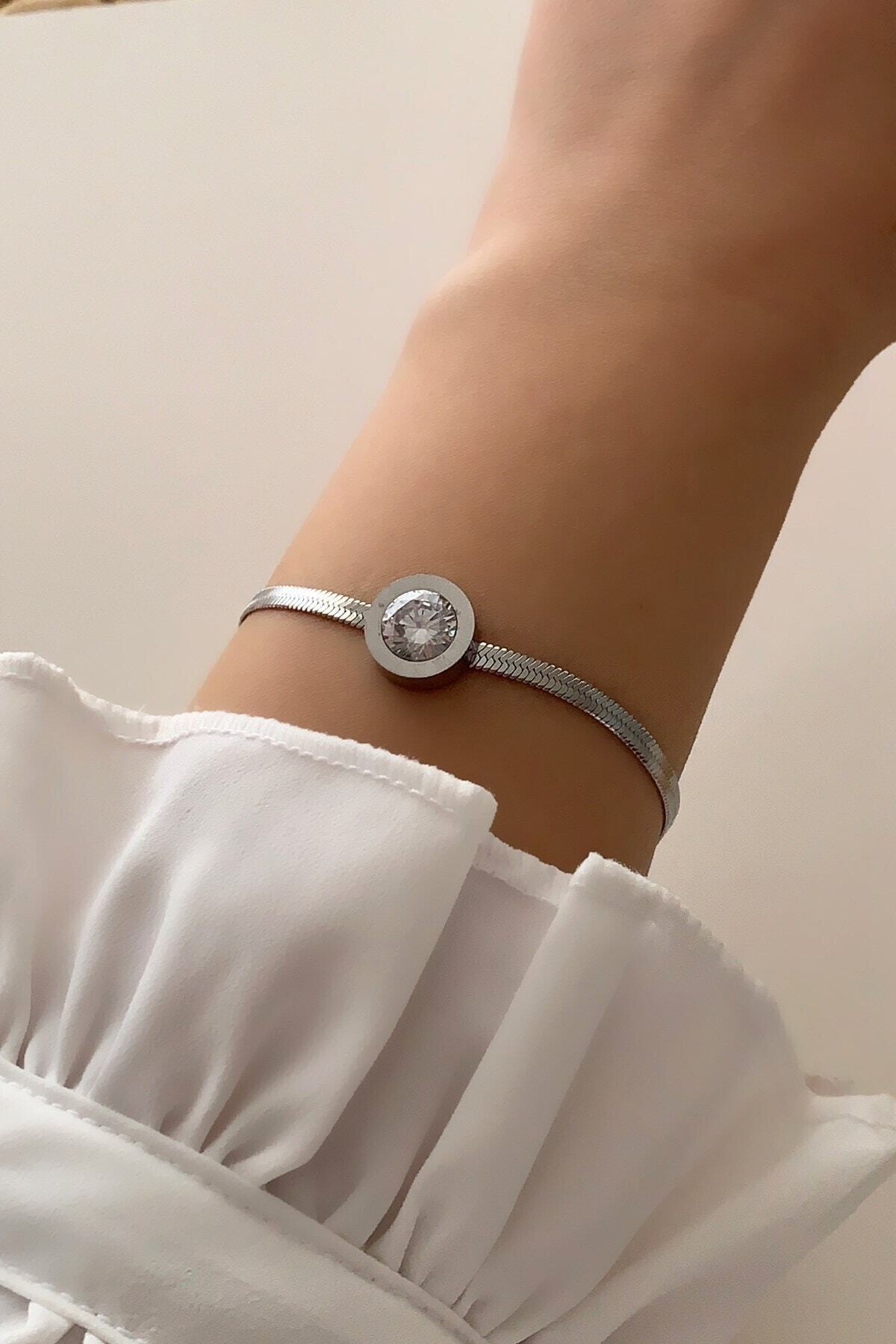Çlk Accessories Çelik Roma Rakamlı Taşlı Italyan Zincir Çelik Bileklik Trbilek7739 B35003