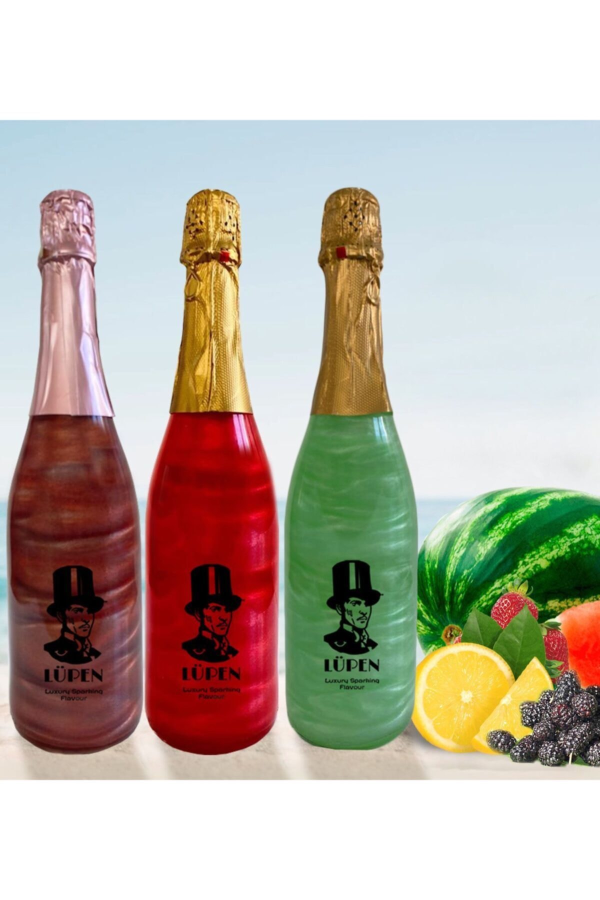 Lüpen Alkolsüz Simli Karpuz Çilek Nane Limon Karadut Aromalı 3 Adet