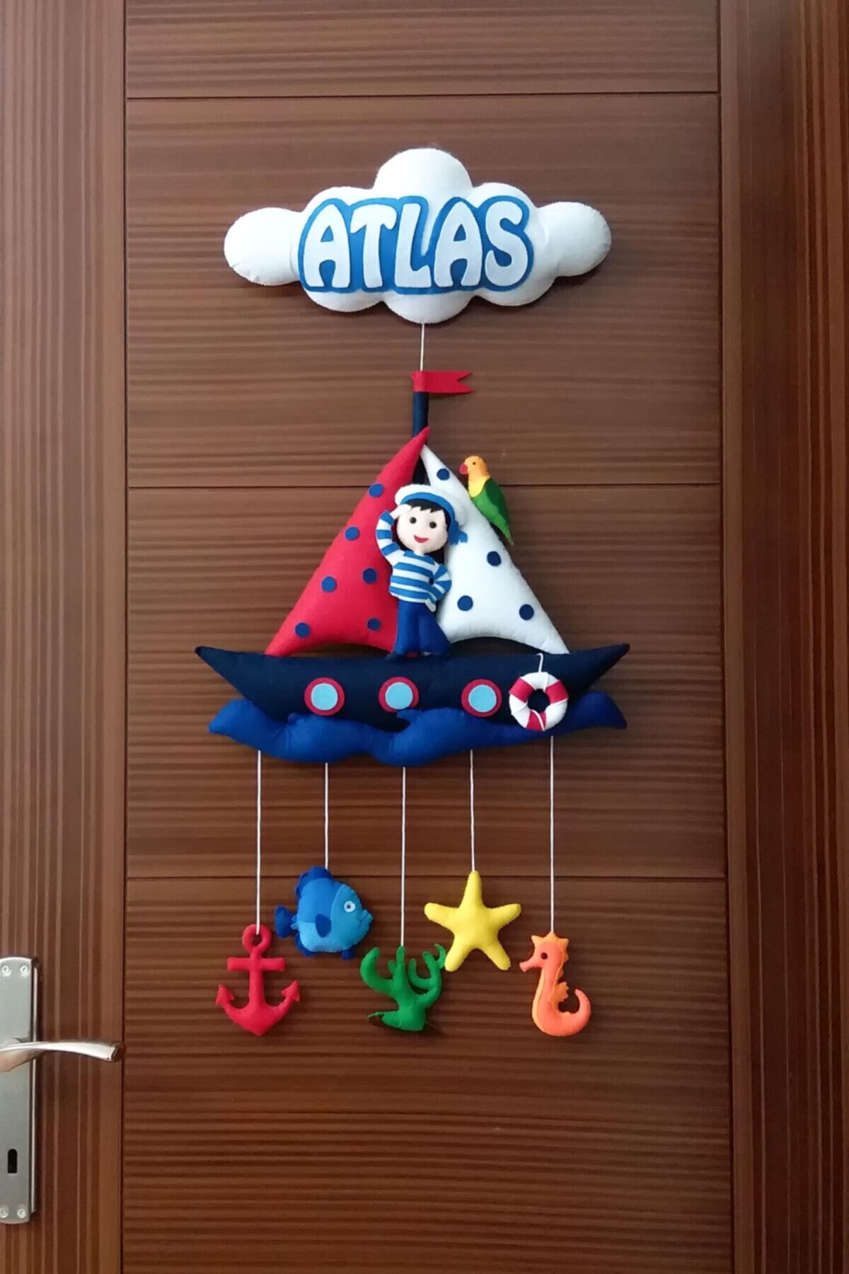 Renkli Hayallerim Atlas İsimli Denizci Bebek Odası Kapı Süsü