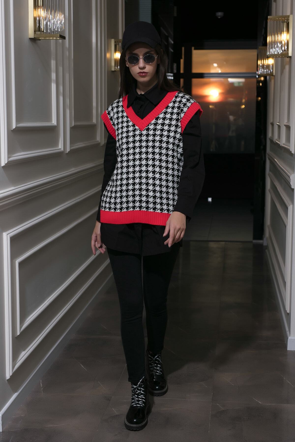 FOURVERA Kaz Ayağı Triko Süveter