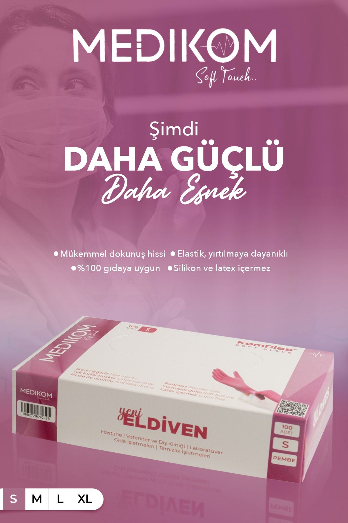 MEDİKOM Soft Glove %100 Tpe Eldiven 100'lü Pudrasız Pembe Small
