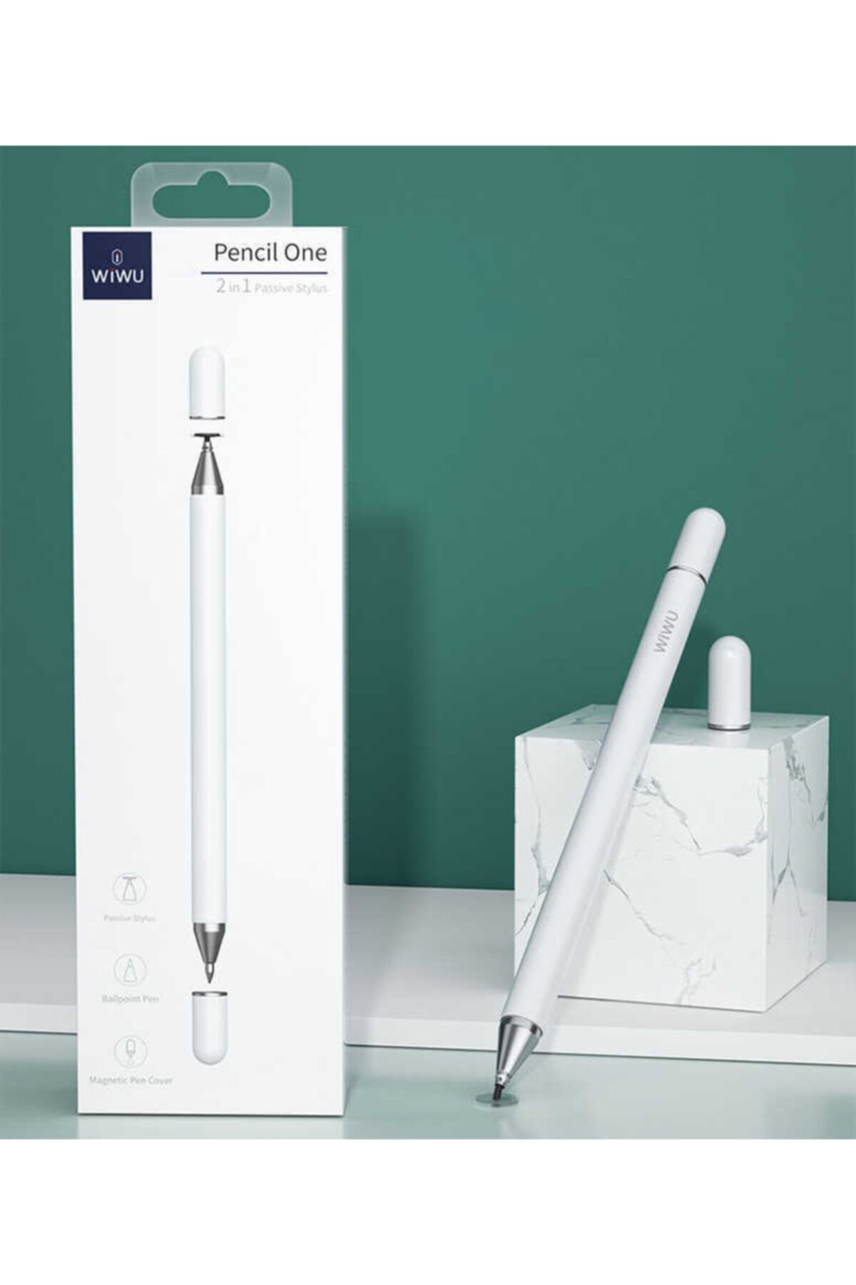 Apple Ipad 8. Nesil (10.2 Inch) Uyumlu Wiwu 2in1 Yüksek Hassasiyetli Dokunmatik Çizim Kalemi