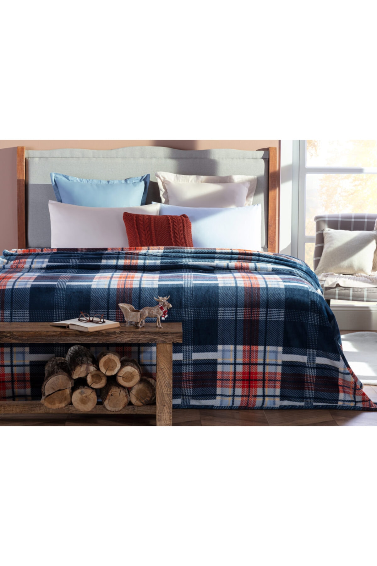 Madame Coco Dureau Çift Kişilik Baskılı Welsoft Battaniye - Turuncu / Lacivert