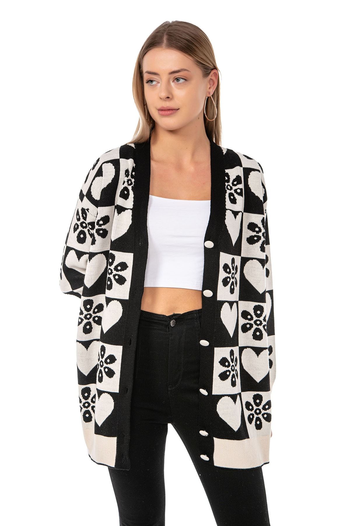 Looklish Siyah Oversize Kalpli Triko Hırka