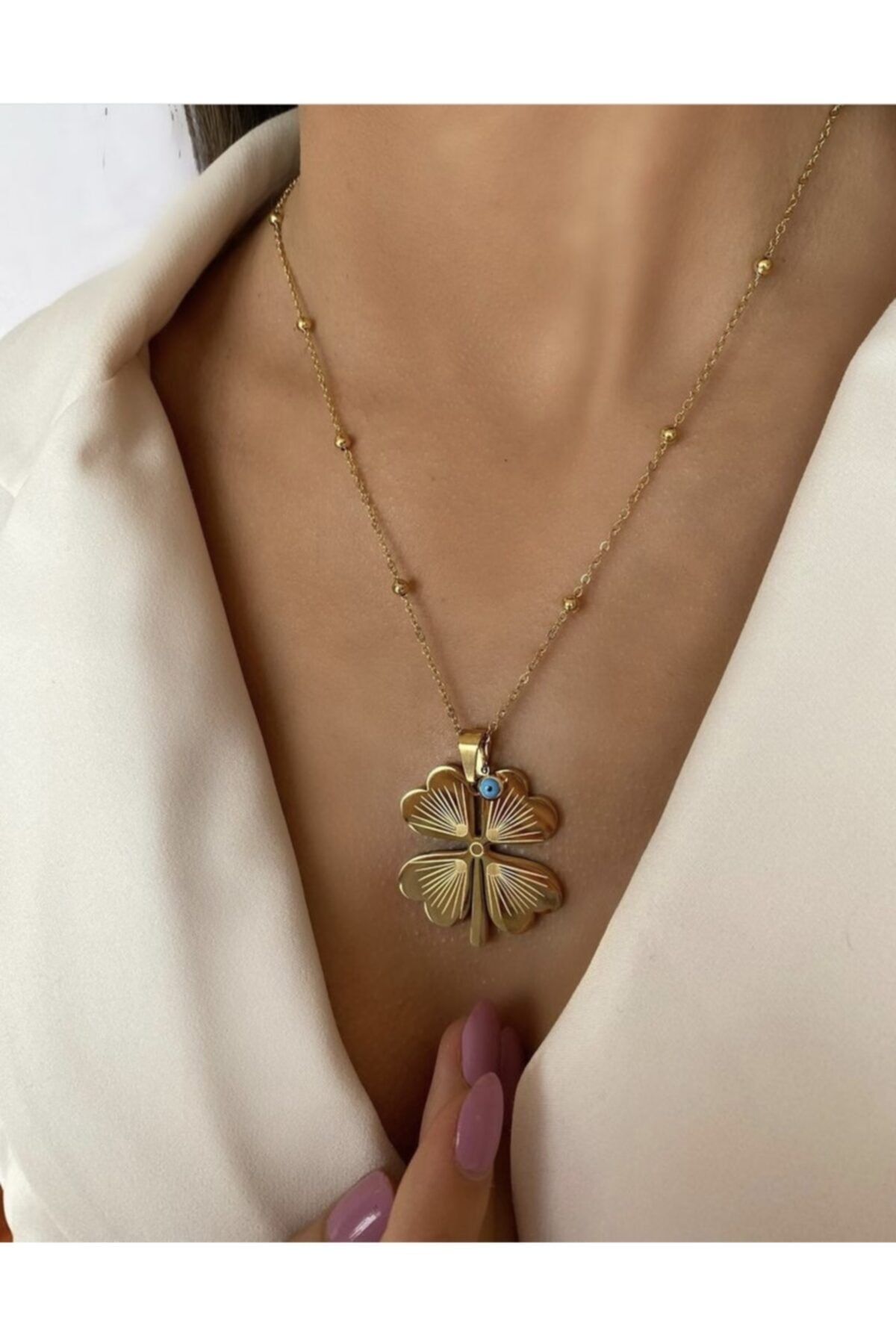 G&M ACCESSORY 4 Yapraklı Gold Çelik Kolye