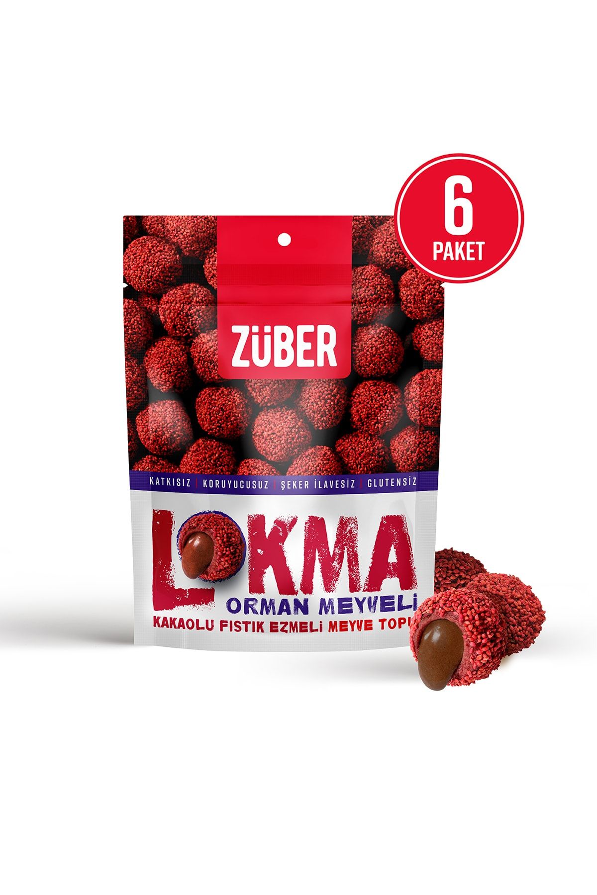 Züber Lokma Orman Meyveli Kakaolu Fıstık Ezmeli Meyve Topu 96g X 6 Paket