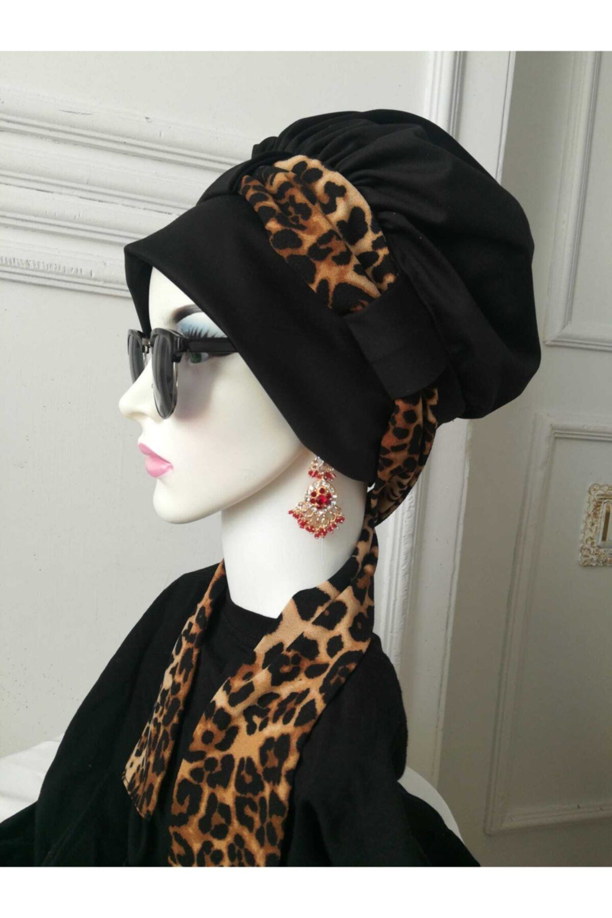 denisya Leopar Desenli Hazır Bone Şal