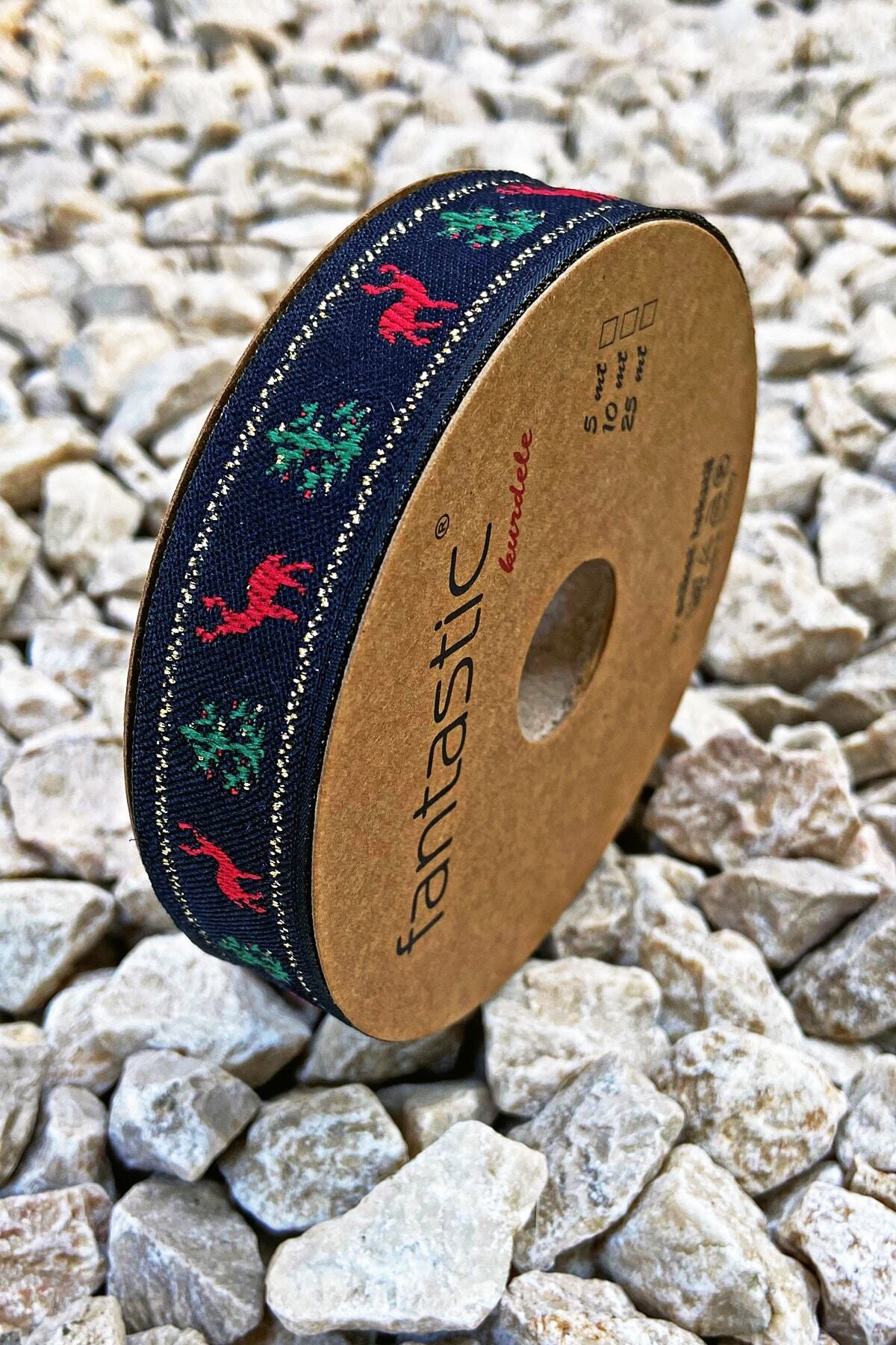 FANTASTIC Yılbaşı, Geyik / Çam Ağacı Desen Dokuma Kurdele