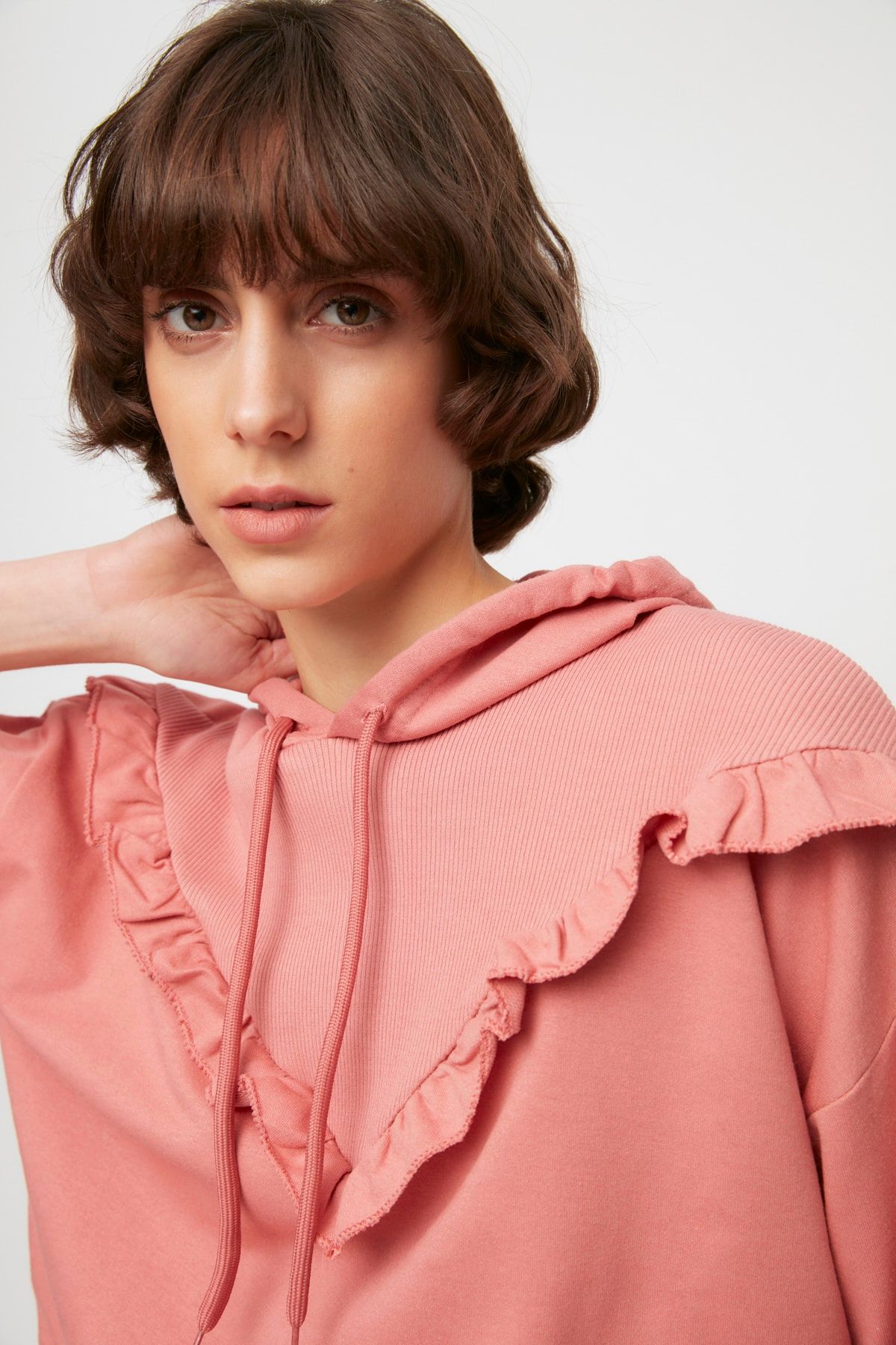 TRENDYOLMİLLA Gül Kurusu Örme Sweatshirt TWOAW22SW1612