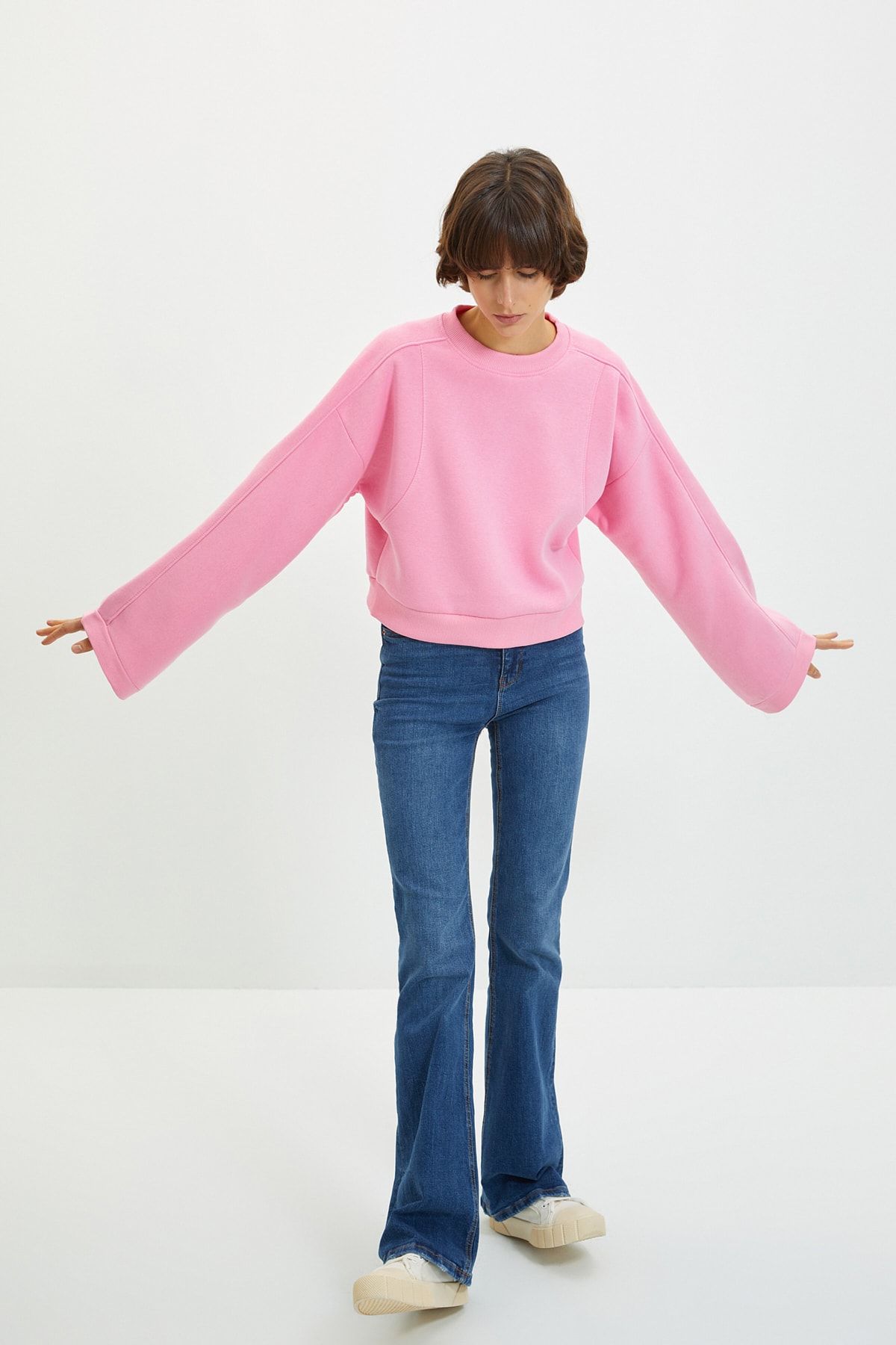 TRENDYOLMİLLA Pembe Şardonlu Basic Örme Sweatshirt TWOAW22SW1771