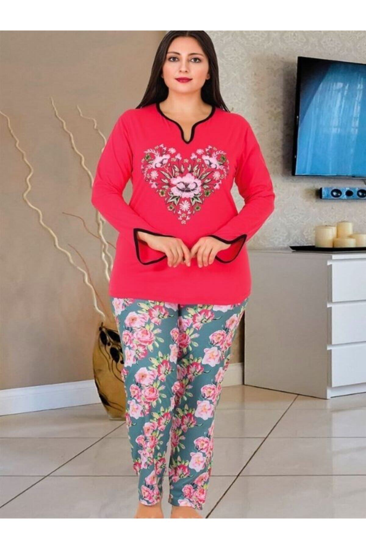 TT VERA Pembe Büyük Beden Uzun Kol Pijama Takımı