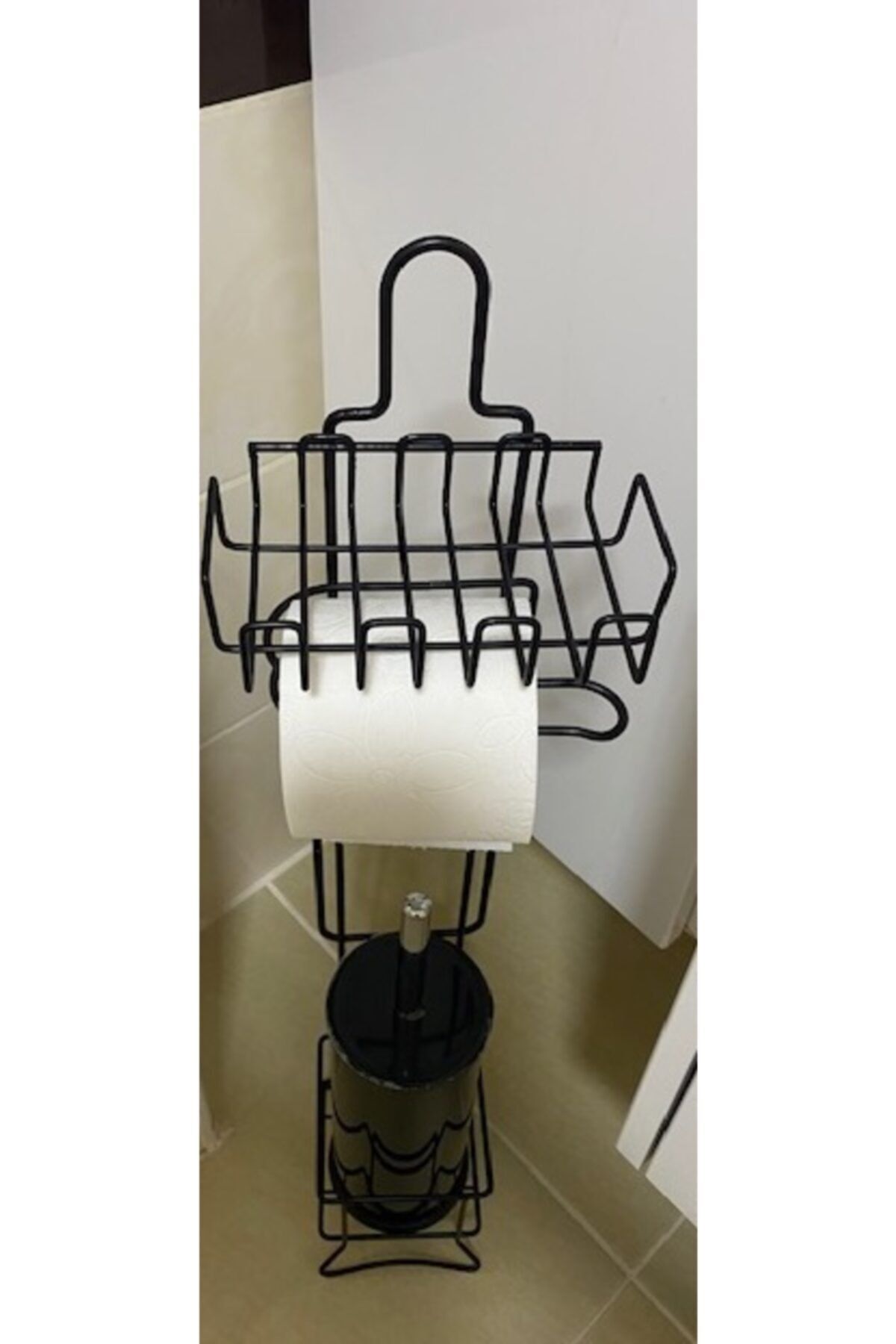 RENKYAPI Metal Siyah Yedekli Wc Banyo Duş Tuvalet Kağıtlık Kare Kağıtlığı + Wc Fırçalı 2li Set