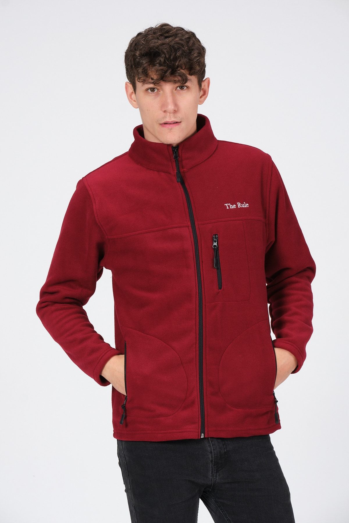 THE RULE Erkek Bordo Tam Fermuarlı 3 Cepli Polar