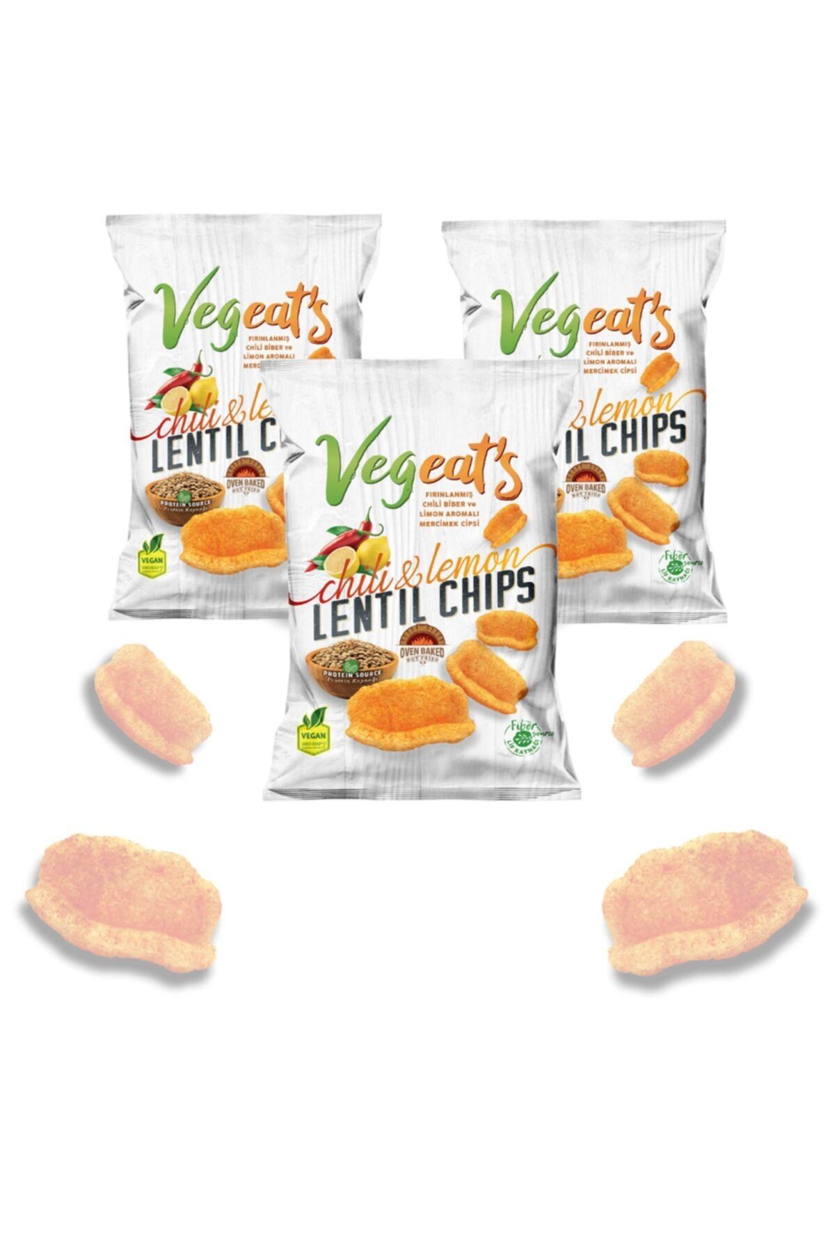 Vegeat's Fırınlanmış Chili Biber Ve Limon Aromalı Mercimek Cipsi 3 Adet Vegan Cips