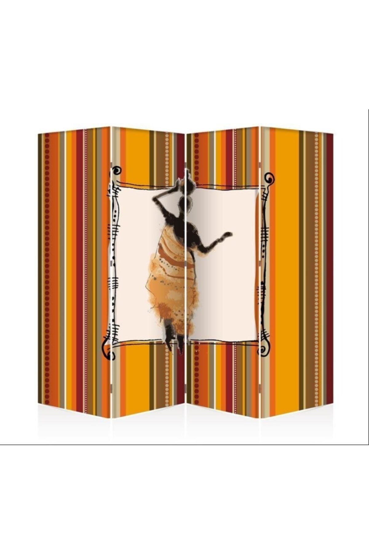 DECOBRITISH Afrikalı Kadın Dört Kanat Çift Taraflı Kanvas Paravan 160x182 Cm