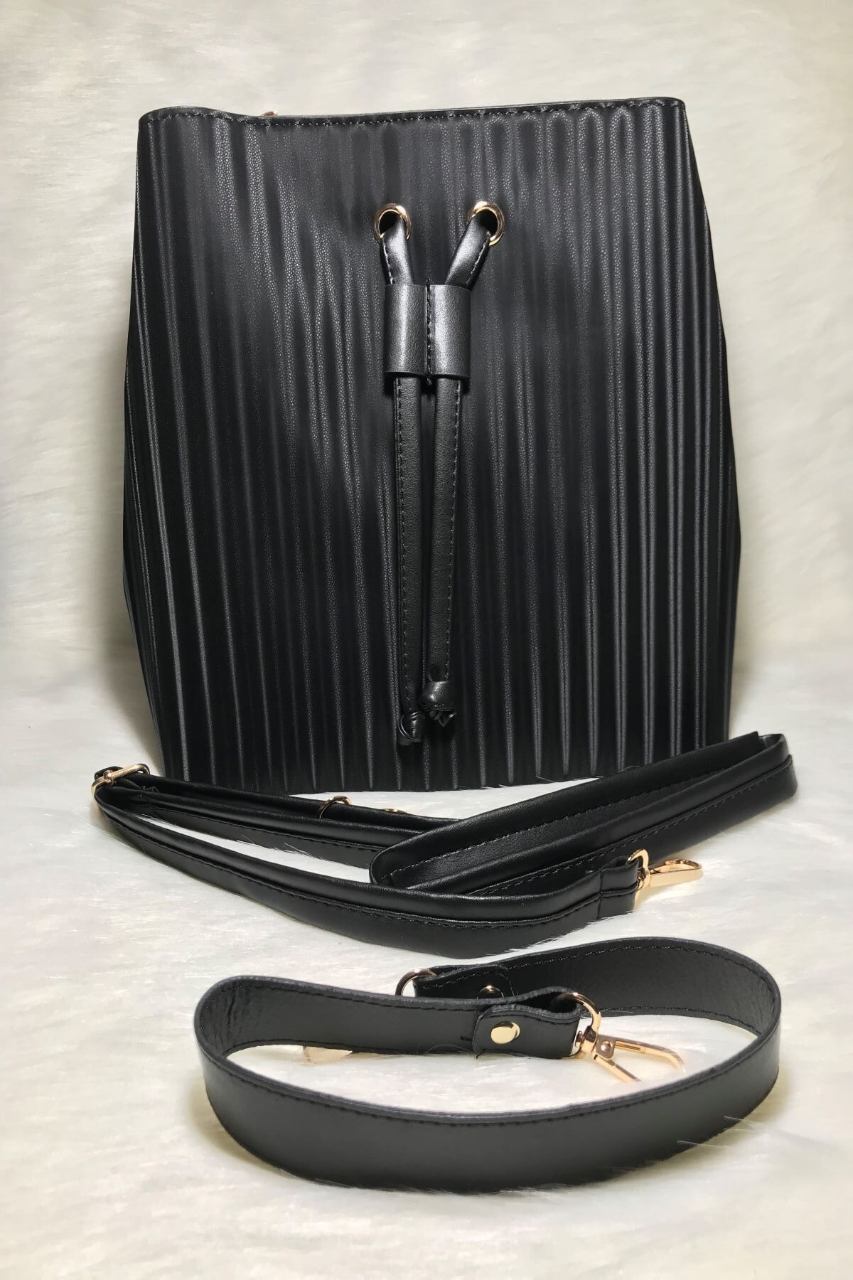 SimesAccessoryBag Siyah Holografik Nubuk Ön Detaylı Büyük Çanta