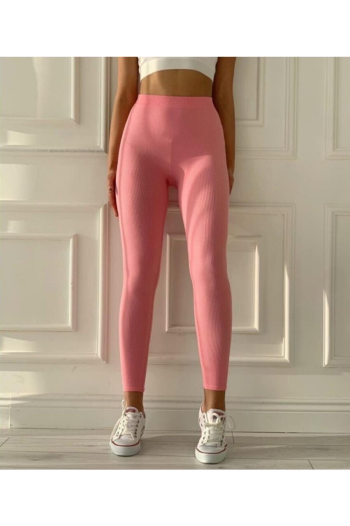 Noa Noa Butik Dinamik Kadın Pembe Toparlayıcı Dikişsiz Fitilli Tayt